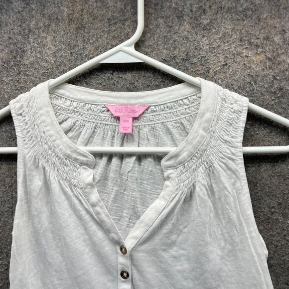 Lilly Pulitzer Shirt Top Womens XXS White Sleeveless Linen Smocked Lightweight - Picture 7 of 9